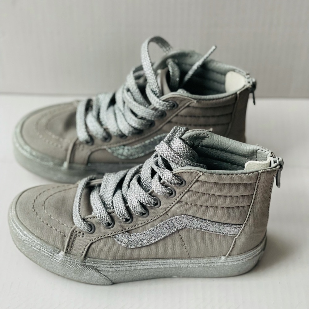 Vans New UY Sk8-Hi Zip Glitter Outside Silver Girl's Size USA 12.5